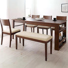 ダイニング 6点セット(テーブル+チェア4+ベンチ1) W120-180 収納 ラック付き 3段階 エクステンション