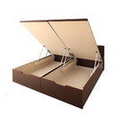 ベッドフレームのみ ベッド 跳ね上げ 収納 縦開き クイーン SS×2 棚 照明・ 組立設置付