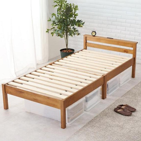 組立簡単 宮付きベッド（シングル） 100×207.5×65cm ライトブラウン