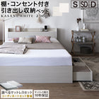 ベッド 白 ダブルベッド 収納付き 白い ホワイト ベット 収納 宮付 棚 コンセント マットレス&ホテルスタイルカバー付き ダブル