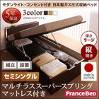 収納ベッド ガス圧式跳ね上げ 組立設置付 フランスベッド マルチラススーパースプリング 縦開き セミシングル 深さラージ