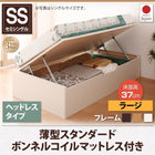 跳ね上げ収納ベッド 薄型スタンダードボンネルコイル 横開き ヘッドレス セミシングル ショート丈 深さラージ