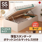 跳ね上げ収納ベッド 薄型スタンダードポケットコイル 横開き ヘッドレス セミシングル ショート丈 深さラージ