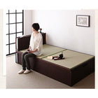 ガス圧式跳ね上げ収納畳ベッド セミダブル 照明 棚付き 国産タイプ 縦開き ベッドガード付き 深さラージ