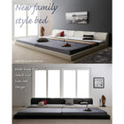ローベッドベッド キング SS+S フロア ファミリー ホワイト ブラック モダン デザイン レザー プレミアムボンネルコイルマットレス付き