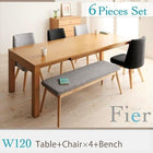ダイニング 6点セット(テーブル+チェア4+ベンチ1) W120-180 北欧 エクステンション 伸縮式