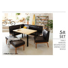 ダイニングセット 5人 4点セット テーブル+ソファ1脚+アームソファ1脚+ベンチ1脚 右アーム W120 西海岸テイスト