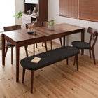 ダイニング 6点セット(テーブル+チェア4脚+ベンチ1脚) W120-180 天然木 ウォールナット エクステンション