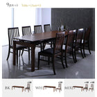 伸縮式 ダイニング 8点セット テーブル + チェア6脚 + ベンチ1脚 W140-240 ハイ バックチェア ウォールナット材