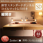 ガス圧式跳ね上げベッド 薄型スタンダードボンネルコイル 縦開き セミダブル 深さグランド