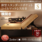 ガス圧式跳ね上げベッド 薄型スタンダードポケットコイル 横開き シングル 深さレギュラー