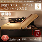 ガス圧式跳ね上げベッド 薄型スタンダードポケットコイル 横開き シングル 深さラージ