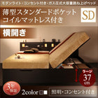 ガス圧式跳ね上げベッド 薄型スタンダードポケットコイル 横開き セミダブル 深さラージ