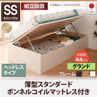 収納ベッド 跳ね上げ 組立設置付 薄型スタンダードボンネルコイル 横開き ヘッドレス セミシングル ショート丈 深さグランド