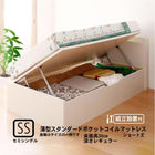 収納ベッド 跳ね上げ 組立設置付 薄型スタンダードポケットコイル 横開き ヘッド付 セミシングル ショート丈 深さレギュラー