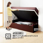 ベッド 収納 跳ね上げ セミダブル ガス圧式 薄型プレミアムボンネルコイル横開き 深さ グランド 組立設置付