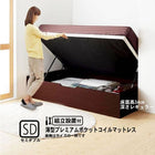 ベッド 収納 跳ね上げ セミダブル ガス圧式 薄型プレミアムポケットコイル横開き 深さ レギュラー 組立設置付