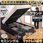 跳ね上げベッド 組立設置付 薄型スタンダードボンネルコイル 縦開き セミシングル 深さグランド