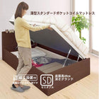ベッド 収納 跳ね上げ セミダブル 薄型スタンダードポケットコイル横開き 深さ グランド 組立設置付