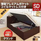 ベッド 収納 跳ね上げ セミダブル 薄型プレミアムポケットコイル横開き 深さ グランド 組立設置付