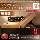 ガス圧式跳ね上げベッド 組立設置付 フランスベッド マルチラススーパースプリング 横開き セミダブル 深さラージ