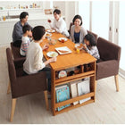 ダイニング 5点セット(テーブル+チェア4) W120-180 三段階伸長式 エクステンション式 シェルフ付き