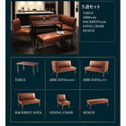 ダイニングセット 5人 4点セット テーブル+ソファ1脚+アームソファ1脚+ベンチ1脚 右アーム W150 ウォールナット