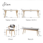 ダイニング 4点セット(テーブル+チェア2+ベンチ1) W140 北欧 天然木