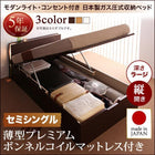 収納ベッド ガス圧式跳ね上げ 薄型プレミアムボンネルコイル 縦開き セミシングル 深さラージ