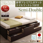 組立設置付 シンプルチェストベッド 薄型プレミアムポケットコイルマットレス セミダブル