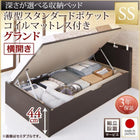 ベッド セミシングル 跳ね上げ 収納 薄型スタンダードポケットコイル 横開き 深さグランド組立設置付