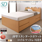収納ベッド 国産 組立設置付 薄型スタンダードポケットコイル セミダブル