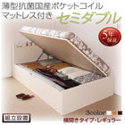 跳ね上げ ベッド 収納 セミダブル 薄型抗菌ポケットコイル横開き 深さレギュラー 組立設置付