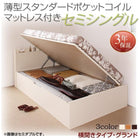 ベッド セミシングル 跳ね上げ 収納 薄型スタンダードポケットコイル 横開き 深さグランド お客様組立