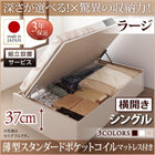 シングルベッド ベット 収納 跳ね上げ 薄型スタンダードポケットコイル 横開き 深さラージ 組立設置付