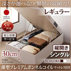 シングルベッド ベット 収納 跳ね上げ 薄型プレミアムボンネルコイル 縦開き 深さレギュラー 組立設置付