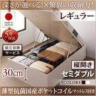 ベッド ベット 収納 セミダブル 跳ね上げ 薄型抗菌ポケットコイル 縦開き 深さレギュラー 組立設置付