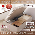 シングルベッド ベット 収納 薄型スタンダードポケットコイル 横開き 深さラージ お客様組立 跳ね上げ