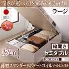 ベッド ベット 収納 セミダブル 薄型スタンダードポケットコイル 縦開き 深さラージ お客様組立 跳ね上げ