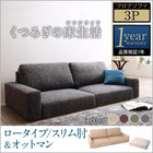 フロアソファ 三人掛け ソファー&オットマンセット スリム肘 ロータイプ