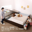 連結ベッド ワイドK220 コンパクト 壁付け 国産ファミリー収納 スタンダードボンネルコイルマットレス付き A S +B SD タイプ