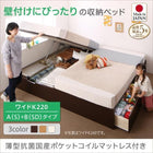 連結ベッド ワイドK220 コンパクト 壁付け 国産ファミリー収納 薄型抗菌国産ポケットコイルマットレス付き A S +B SD タイプ