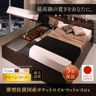 ガス圧 ベッド 跳ね上げ 収納 クイーン SS×2 薄型抗菌ポケットコイル 縦開き 組立設置付