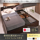 ガス式 ベッド 収納 跳ね上げ キング SS+S 薄型抗菌ポケットコイル 縦開き お客様組立