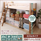 天然木ロフトベッド 高さが選べるド 固綿マットレス付き ミドルタイプ