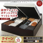 ガス圧 跳ね上げすのこベッド クイーン SS×2 薄型プレミアムポケットコイル 縦開き レギュラー 組立設置付