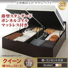 ベッド ガス圧 跳ね上げすのこ クイーン SS×2 薄型スタンダードボンネルコイル 縦開き グランド お客様組立