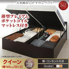 ベッド ガス圧 跳ね上げすのこ クイーン SS×2 薄型プレミアムポケットコイル 縦開き グランド お客様組立