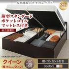 ガス圧 跳ね上げすのこベッド クイーン SS×2 薄型スタンダードポケットコイル 縦開き グランド 組立設置付