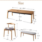 ダイニング 4点セット テーブル+チェア2脚+ベンチ1脚 W140-240 オーク材 ウォールナット材 北欧伸縮式